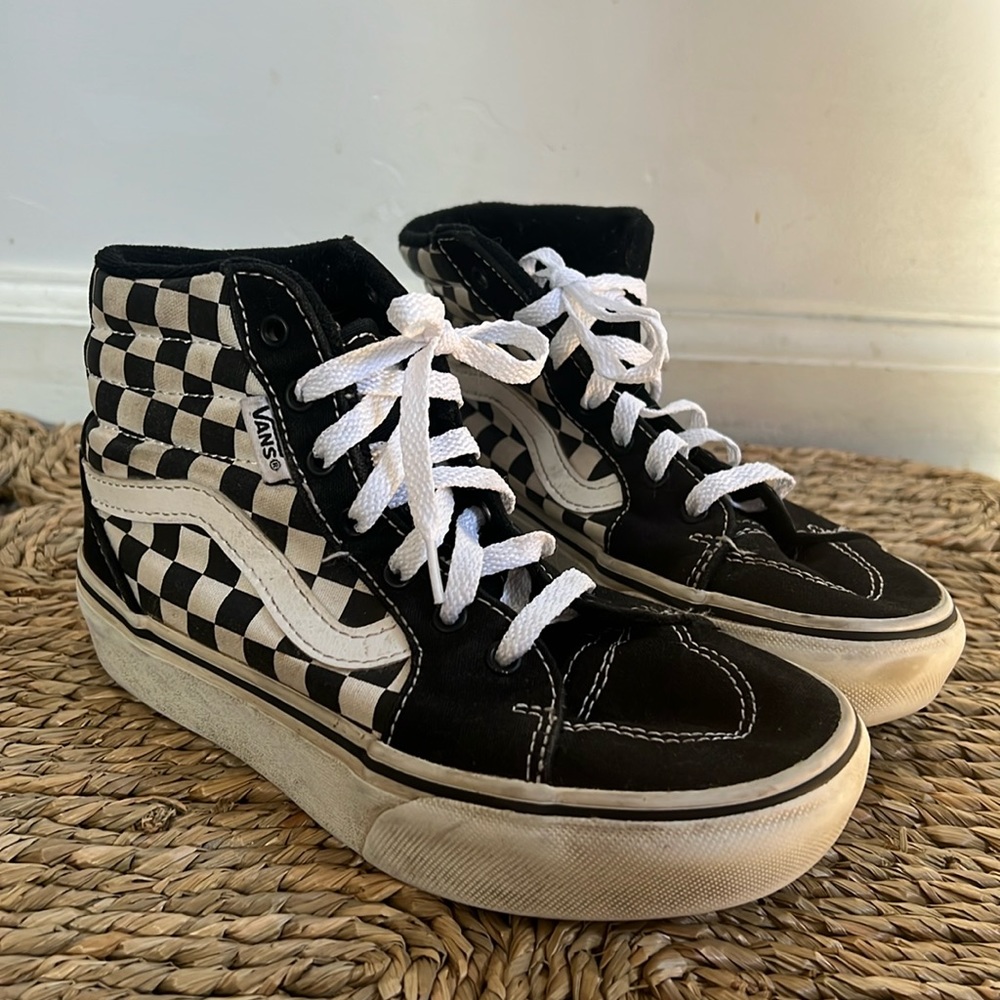 Vans SK8 HI Platform Checkerboard Black and White - Kids Size 1